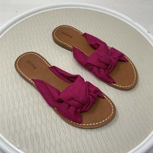 Anthropologie Soludos Women Sandals 7 Pink Linen Fabric Bow Slide Slip On Shoes